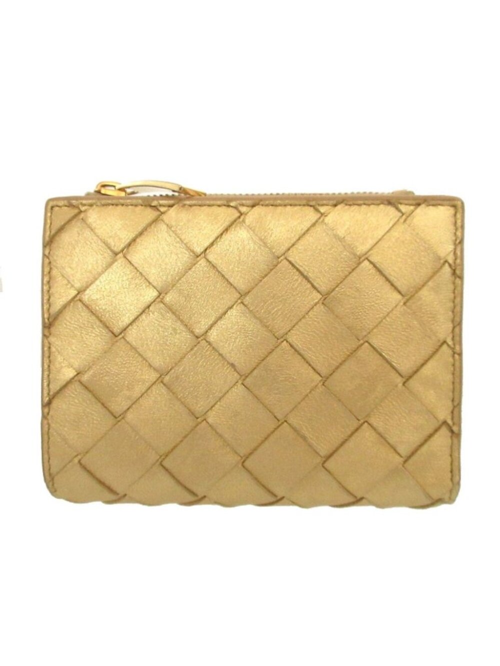 Bottega Veneta Maxi Intrecciato Compact Wallet Leather Gold Bifold